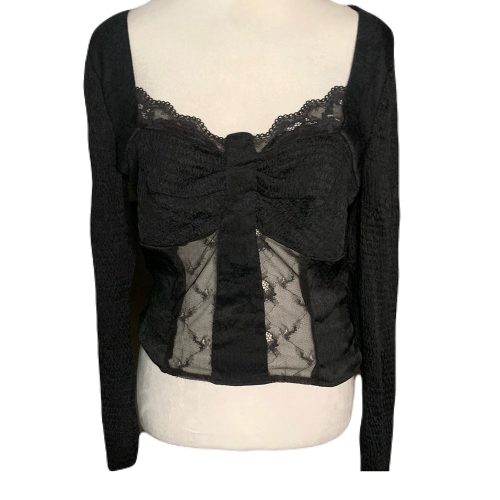 NWT Free People Black Large Long Sleeve Once You Realize Corset Cropped Top
